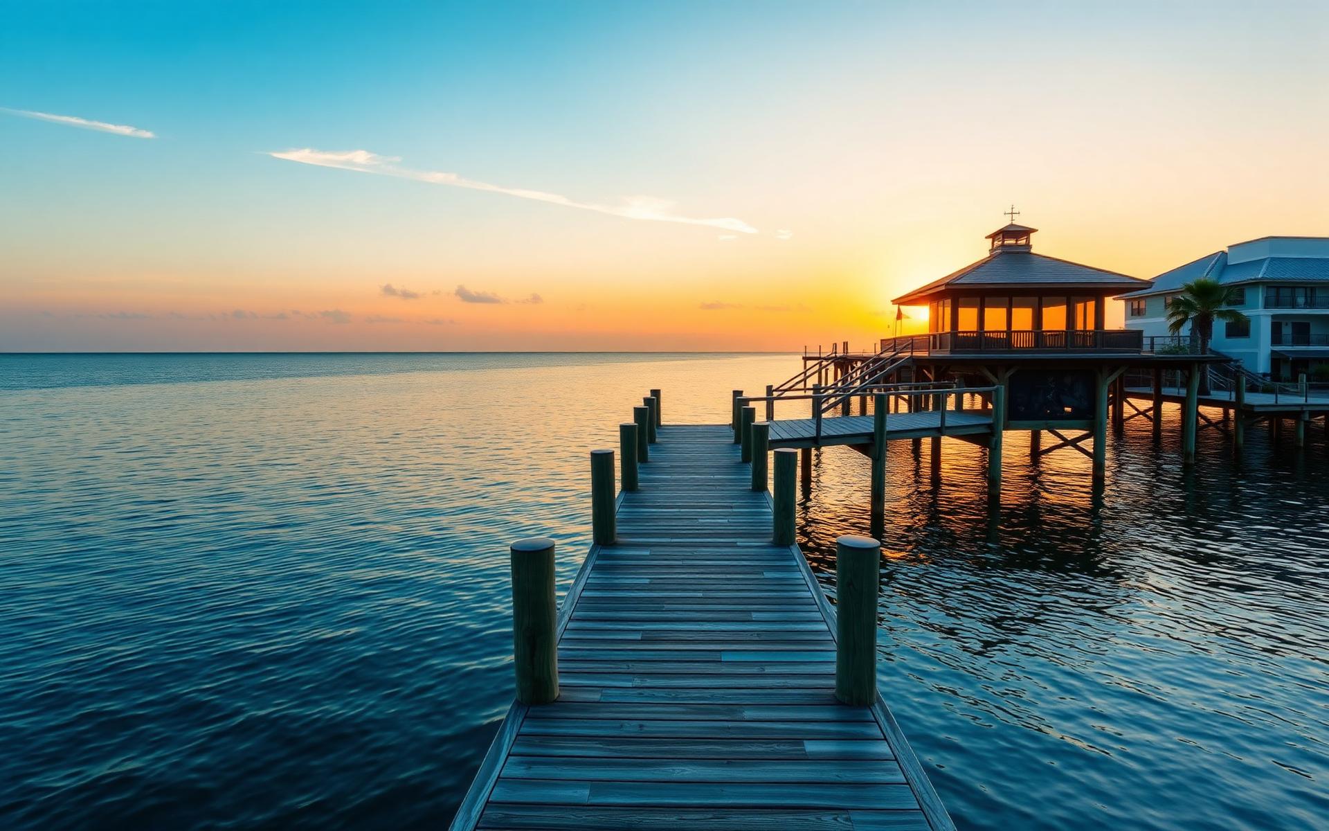 Custom dock at sunset on Florida gulf coast